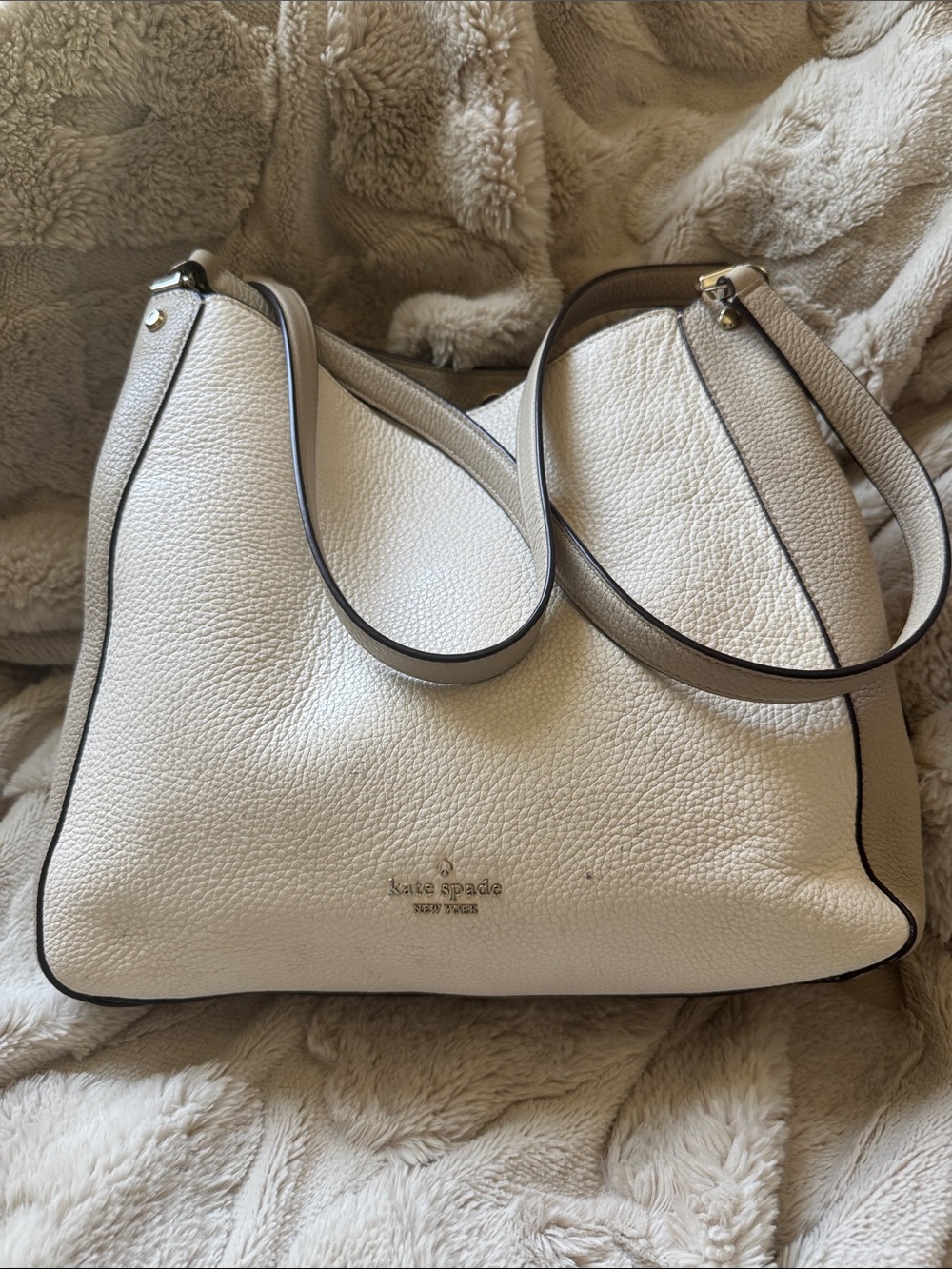 kate spade New York Leila Tote Pebbled Leather Triple Compartment Contrast Trim